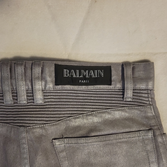 Balmain SS14 Silver Biker Jeans - Picture 3 of 5